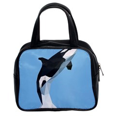 Whale Animals Sea Beach Blue Jump Illustrations Classic Handbags (2 Sides)