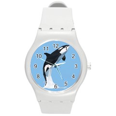 Whale Animals Sea Beach Blue Jump Illustrations Round Plastic Sport Watch (m)