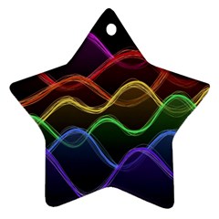 Twizzling Brain Waves Neon Wave Rainbow Color Pink Red Yellow Green Purple Blue Black Ornament (star) by Alisyart