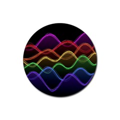 Twizzling Brain Waves Neon Wave Rainbow Color Pink Red Yellow Green Purple Blue Black Rubber Coaster (round)  by Alisyart