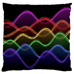 Twizzling Brain Waves Neon Wave Rainbow Color Pink Red Yellow Green Purple Blue Black Large Cushion Case (two Sides) by Alisyart