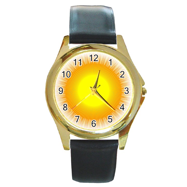 Sunlight Sun Orange Yellow Light Round Gold Metal Watch