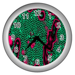 Reaction Diffusion Green Purple Wall Clocks (silver)  by Alisyart