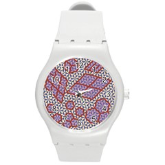 Triangle Plaid Circle Purple Grey Red Round Plastic Sport Watch (m)