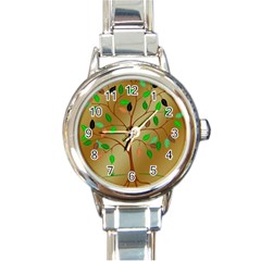 Tree Root Leaves Contour Outlines Round Italian Charm Watch by Simbadda