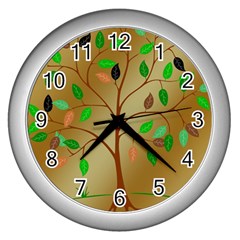 Tree Root Leaves Contour Outlines Wall Clocks (silver)  by Simbadda