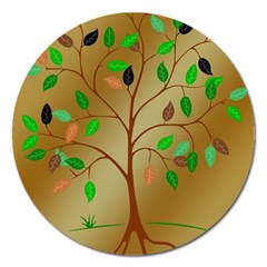 Tree Root Leaves Contour Outlines Magnet 5  (round) by Simbadda