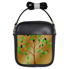 Tree Root Leaves Contour Outlines Girls Sling Bags by Simbadda