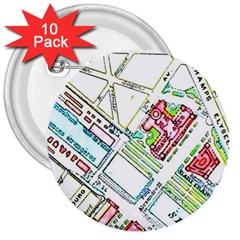 Paris Map 3  Buttons (10 Pack)  by Simbadda