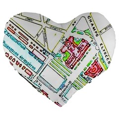 Paris Map Large 19  Premium Heart Shape Cushions by Simbadda