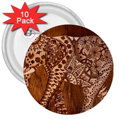 Elephant Aztec Wood Tekture 3  Buttons (10 pack) 