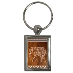 Elephant Aztec Wood Tekture Key Chains (Rectangle) 