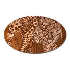 Elephant Aztec Wood Tekture Oval Magnet