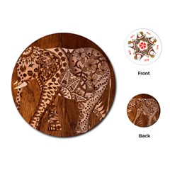 Elephant Aztec Wood Tekture Playing Cards (round)  by Simbadda