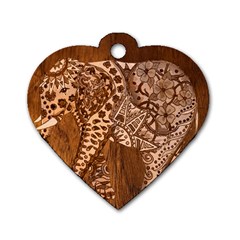 Elephant Aztec Wood Tekture Dog Tag Heart (One Side)