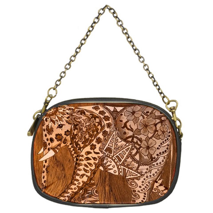 Elephant Aztec Wood Tekture Chain Purses (One Side) 