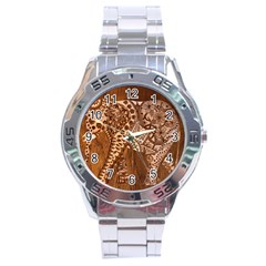 Elephant Aztec Wood Tekture Stainless Steel Analogue Watch