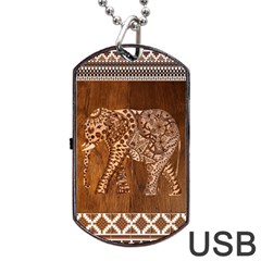 Elephant Aztec Wood Tekture Dog Tag USB Flash (Two Sides)