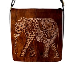 Elephant Aztec Wood Tekture Flap Messenger Bag (L) 