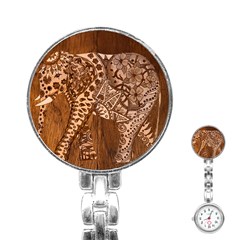 Elephant Aztec Wood Tekture Stainless Steel Nurses Watch