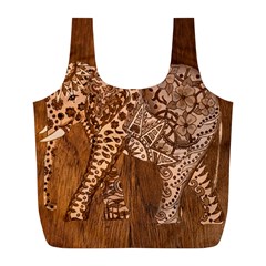 Elephant Aztec Wood Tekture Full Print Recycle Bags (L) 