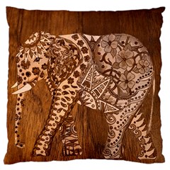 Elephant Aztec Wood Tekture Large Flano Cushion Case (One Side)