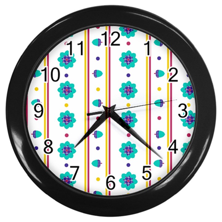 Beans Flower Floral Blue Wall Clocks (Black)