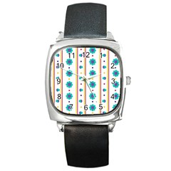 Beans Flower Floral Blue Square Metal Watch