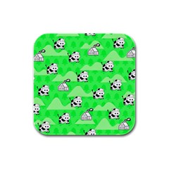 Animals Cow Home Sweet Tree Green Rubber Square Coaster (4 Pack) 