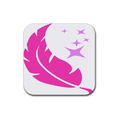 Bird Feathers Star Pink Rubber Square Coaster (4 Pack) 