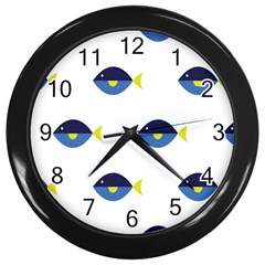 Blue Fish Swim Yellow Sea Beach Wall Clocks (black)