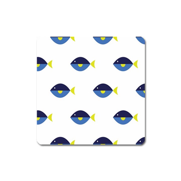 Blue Fish Swim Yellow Sea Beach Square Magnet