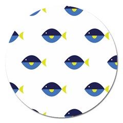 Blue Fish Swim Yellow Sea Beach Magnet 5  (round) by Alisyart