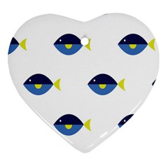 Blue Fish Swim Yellow Sea Beach Heart Ornament (two Sides) by Alisyart