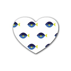 Blue Fish Swim Yellow Sea Beach Heart Coaster (4 Pack) 