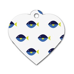 Blue Fish Swim Yellow Sea Beach Dog Tag Heart (one Side)
