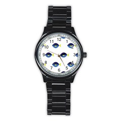 Blue Fish Swim Yellow Sea Beach Stainless Steel Round Watch by Alisyart