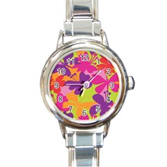 Butterfly Animals Rainbow Color Purple Pink Green Yellow Round Italian Charm Watch by Alisyart