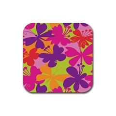 Butterfly Animals Rainbow Color Purple Pink Green Yellow Rubber Coaster (square) 