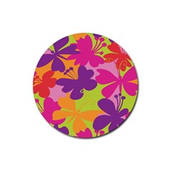 Butterfly Animals Rainbow Color Purple Pink Green Yellow Rubber Coaster (round) 