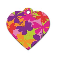 Butterfly Animals Rainbow Color Purple Pink Green Yellow Dog Tag Heart (two Sides)