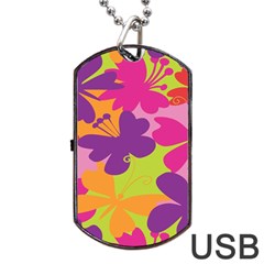 Butterfly Animals Rainbow Color Purple Pink Green Yellow Dog Tag Usb Flash (one Side)