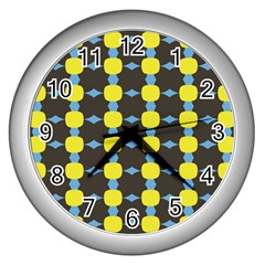 Blue Black Yellow Plaid Star Wave Chevron Wall Clocks (silver)  by Alisyart