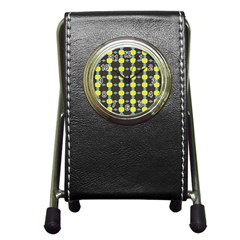 Blue Black Yellow Plaid Star Wave Chevron Pen Holder Desk Clocks