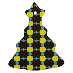 Blue Black Yellow Plaid Star Wave Chevron Christmas Tree Ornament (two Sides)