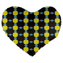 Blue Black Yellow Plaid Star Wave Chevron Large 19  Premium Heart Shape Cushions