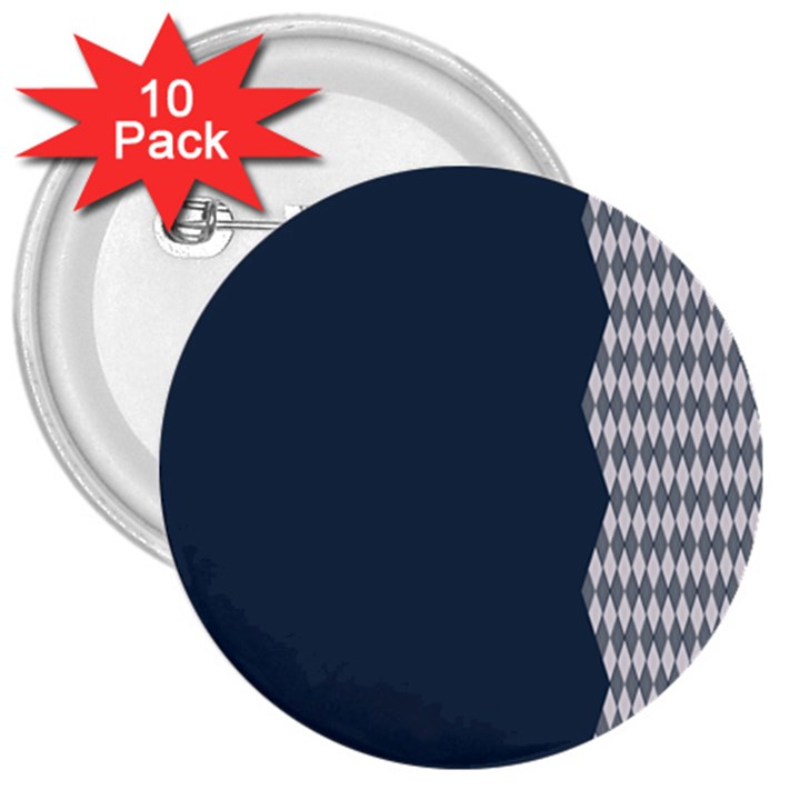 Argyle Triangle Plaid Blue Grey 3  Buttons (10 pack) 