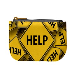 Caution Road Sign Help Cross Yellow Mini Coin Purses