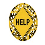 Caution Road Sign Help Cross Yellow Ornament (Oval Filigree) Front