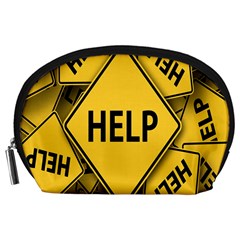 Caution Road Sign Help Cross Yellow Accessory Pouches (large)  by Alisyart